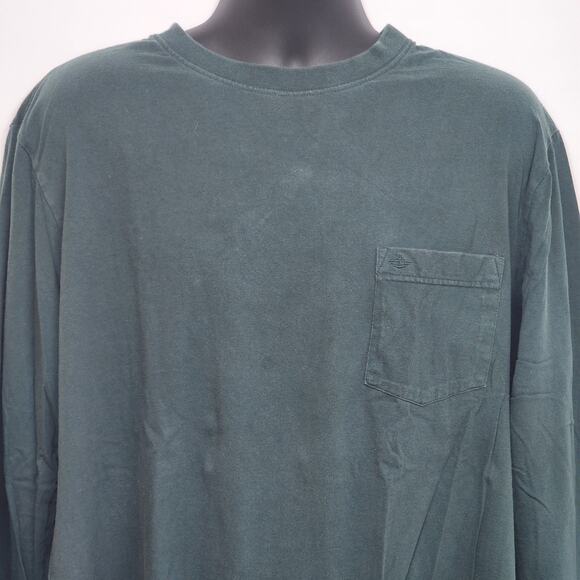 Dockers Men's Long Sleeve Solid Green T-Shirt Size XLT w Pocket Crew Neck Cotton - Picture 1 of 11